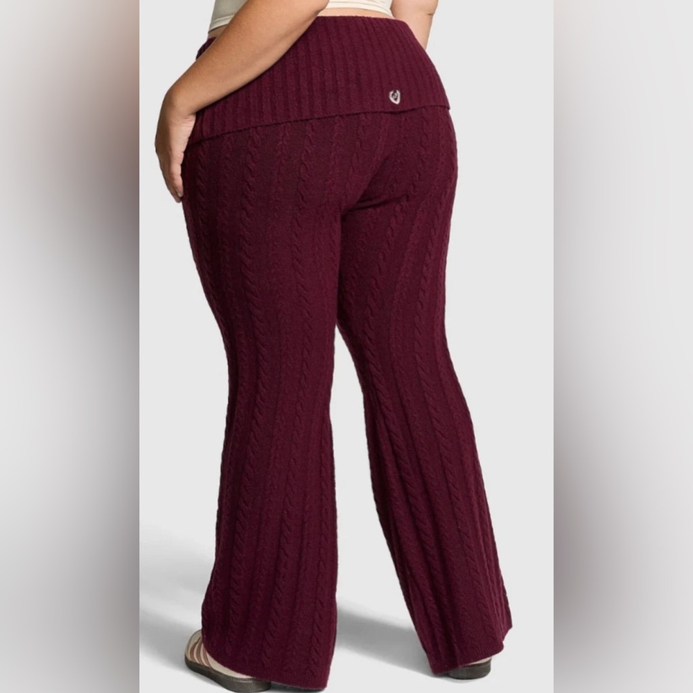 PINK Victoria's Secret Cable-Knit Boot Flare Pants in Burgundy XL